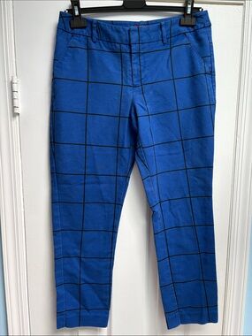 Merona Stretch Extensible Classic Fit Ankle Athens Plaid Blue Pants Women's 6 !